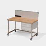 Etabli d’atelier sur roulettes, avec tiroirs et plaque d'outillage